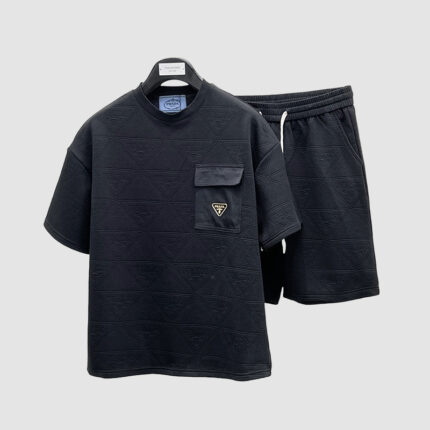 [M~3XL]프라다 삼각로고 패턴 포켓 반팔 쇼츠 세트 블랙